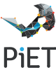 An abstract image of a bird from the crow family, styled out of nodes, edges and colours. The word "PiET" appears below.